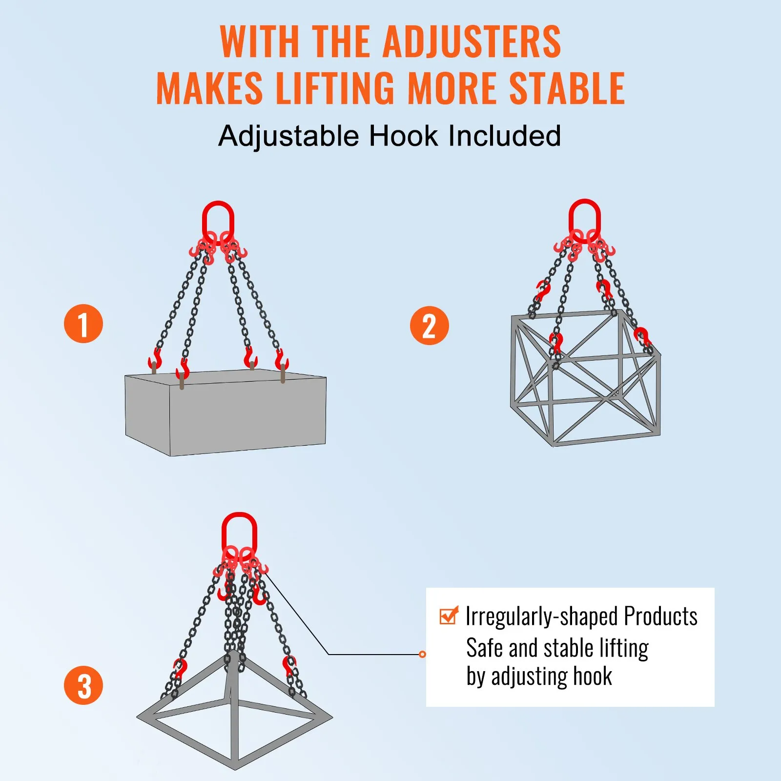 AS Equipment G80 lifting chain sling with four grab hooks and adjusters
