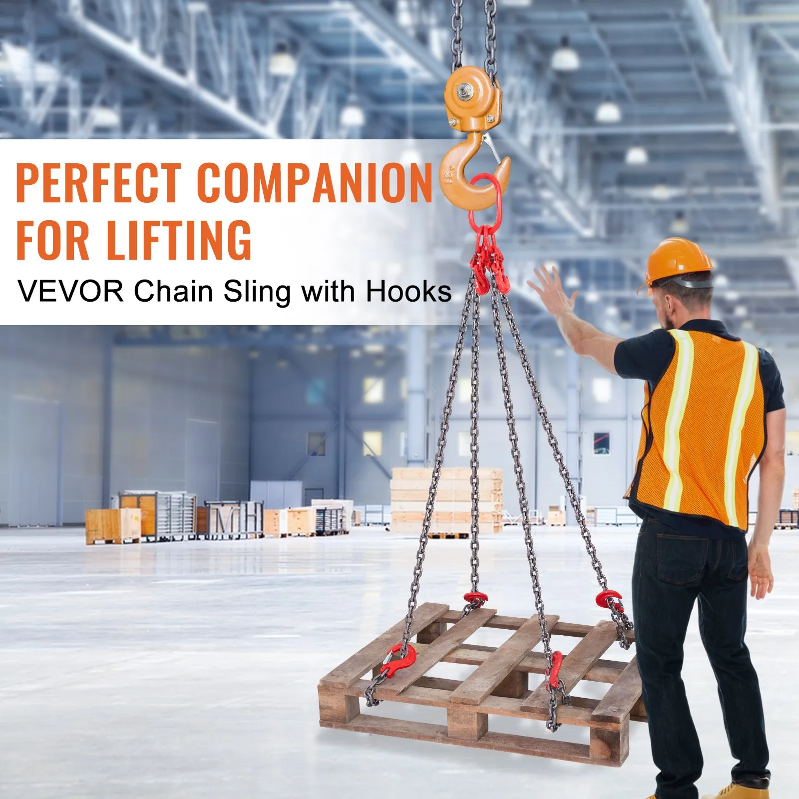 AS Equipment G80 lifting chain sling with four grab hooks and adjusters