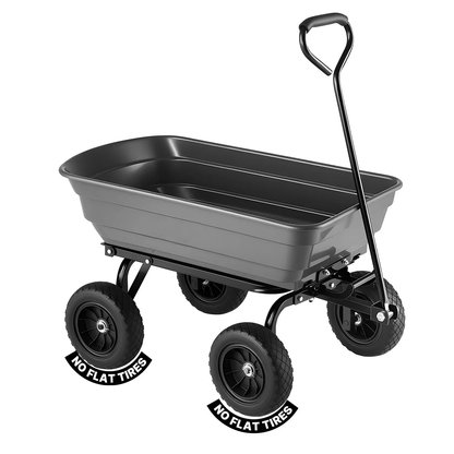 AS Equipment 600LB garden dump cart wagon with swivel wheels and quick dump tray