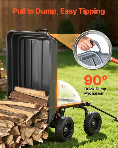 AS Equipment 600LB garden dump cart wagon with swivel wheels and quick dump tray