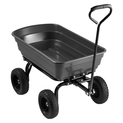 AS Equipment 600LB garden dump cart wagon with swivel wheels and quick dump tray