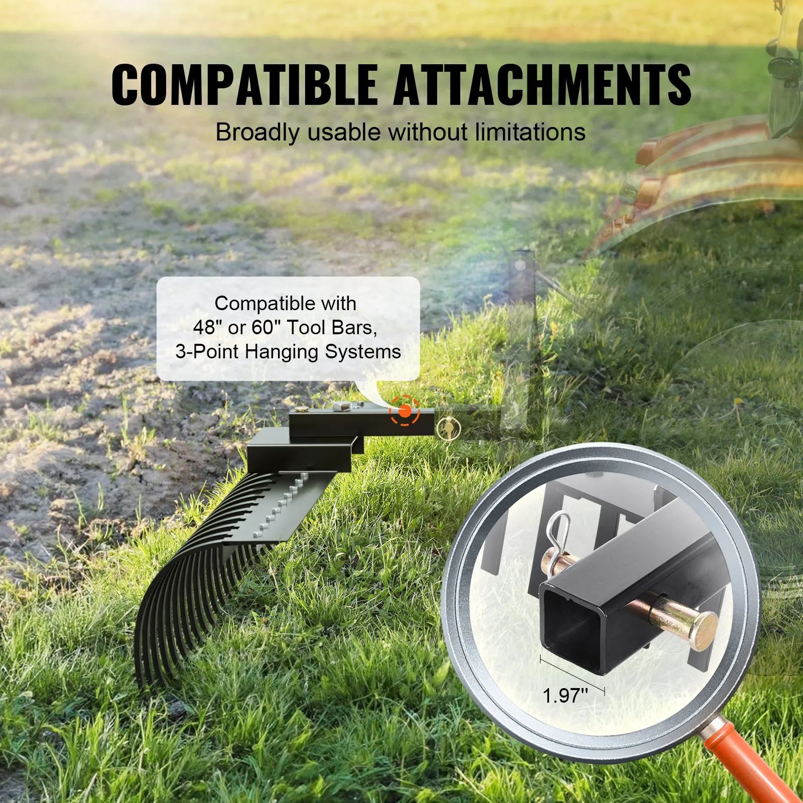 AS Equipment 60 inch tow behind landscape rake with steel coil tines