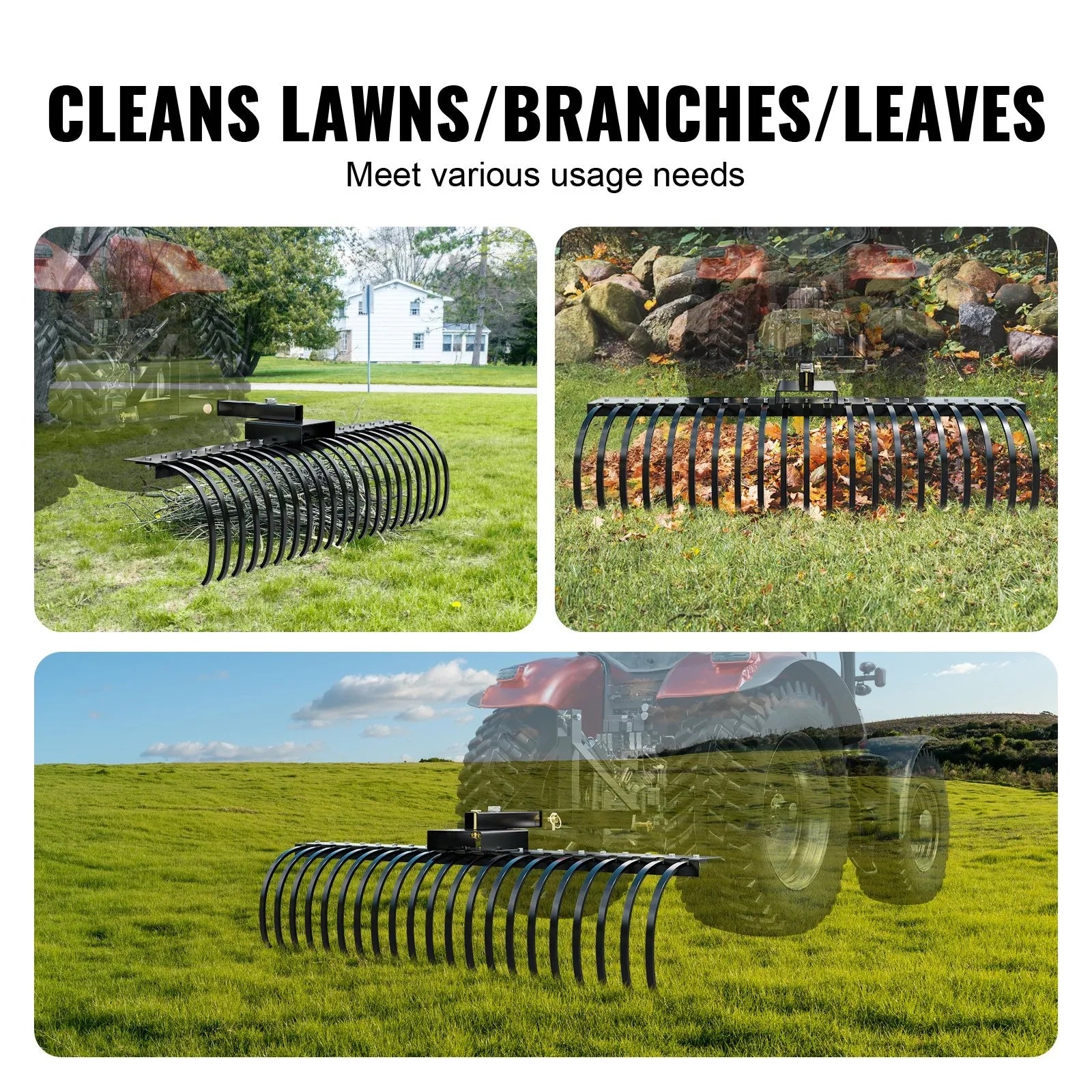 AS Equipment 60 inch tow behind landscape rake with steel coil tines