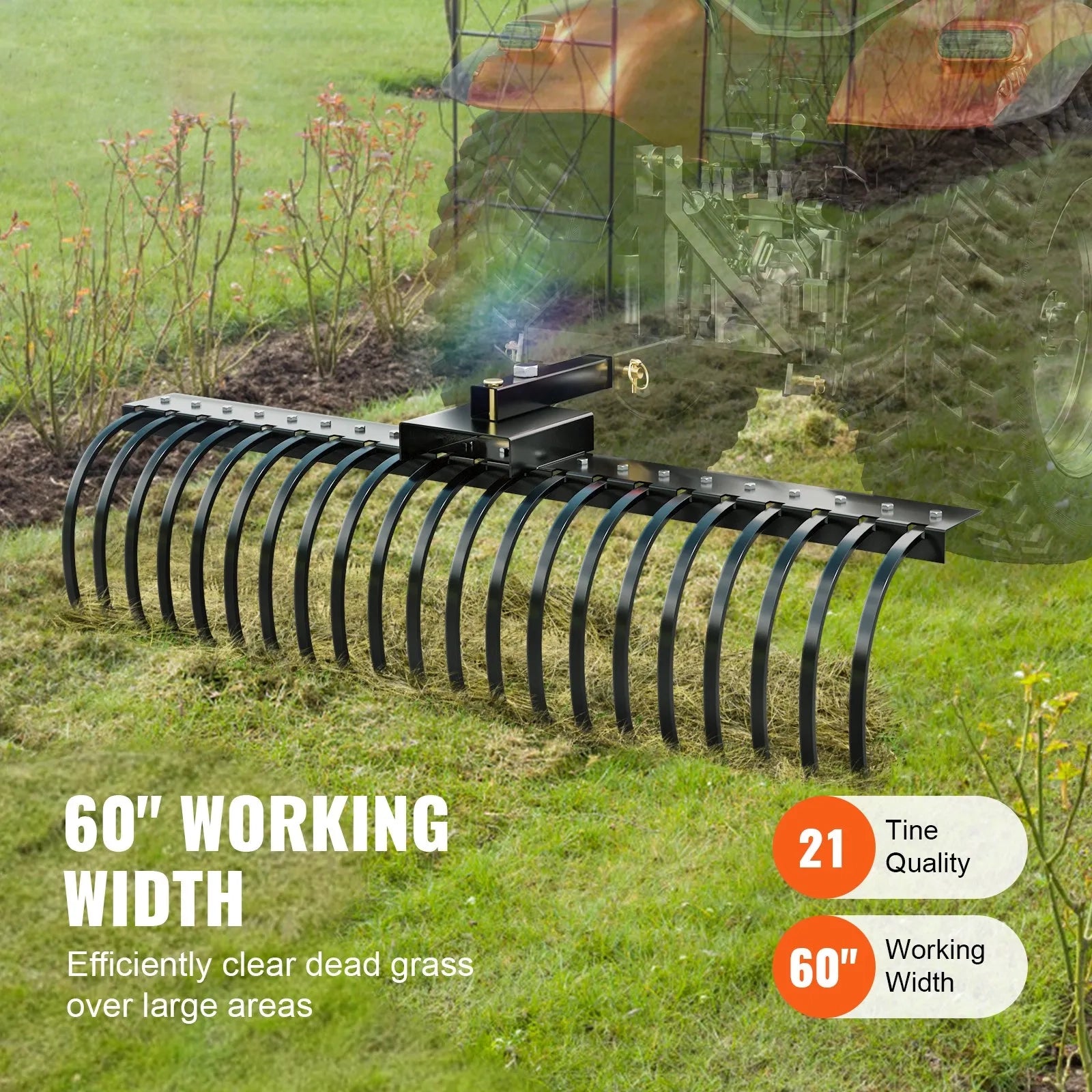AS Equipment 60 inch tow behind landscape rake with steel coil tines