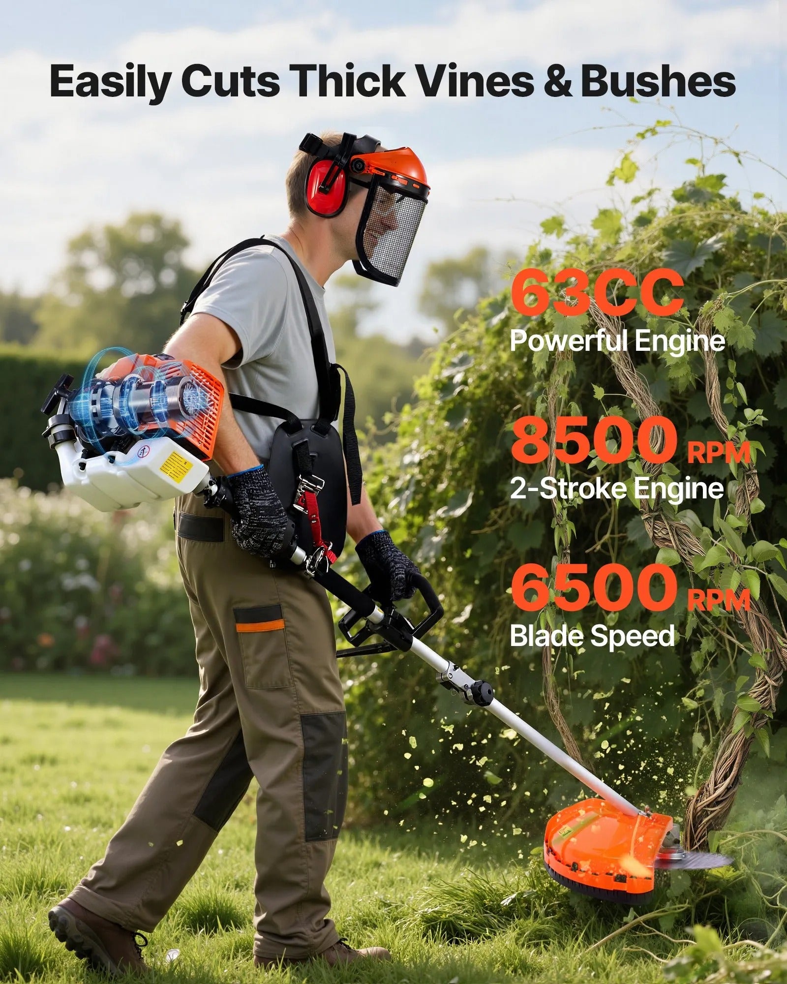 AS Equipment 63cc 5 in 1 gas hedge trimmer with pole saw and brush cutter attachments