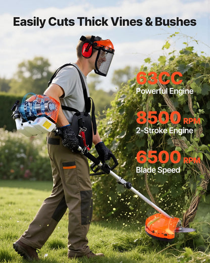 AS Equipment 63cc 5 in 1 gas hedge trimmer with pole saw and brush cutter attachments