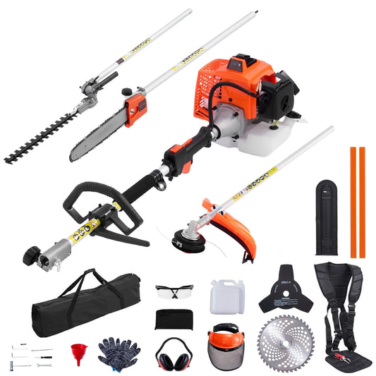AS Equipment 63cc 5 in 1 gas hedge trimmer with pole saw and brush cutter attachments