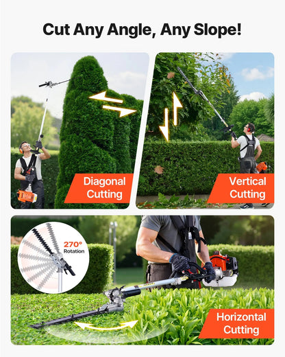 AS Equipment 63cc 5 in 1 gas hedge trimmer with pole saw and brush cutter attachments