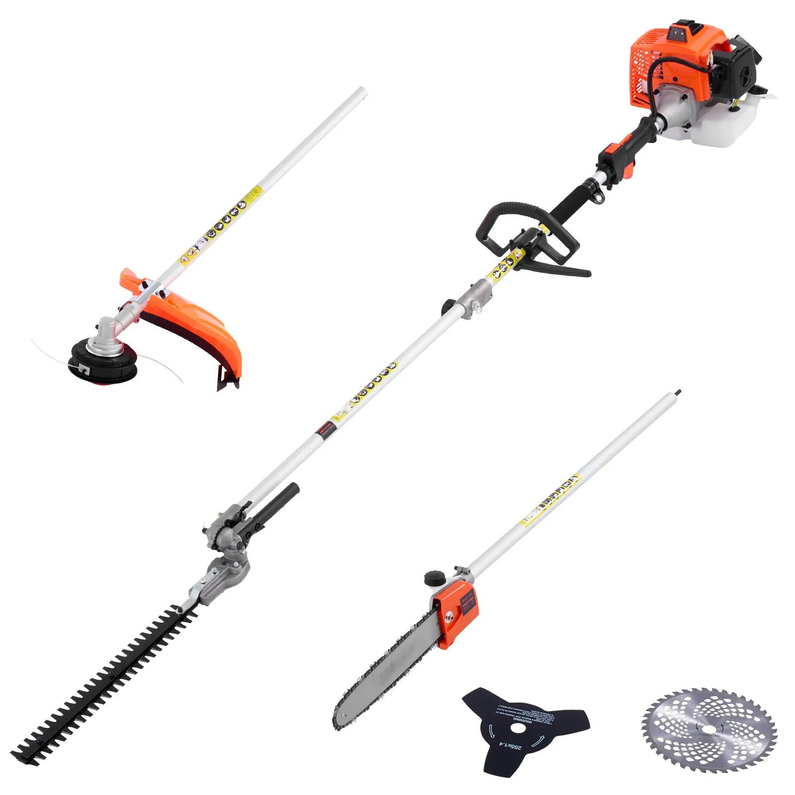 AS Equipment 63cc 5 in 1 gas hedge trimmer with pole saw and brush cutter attachments