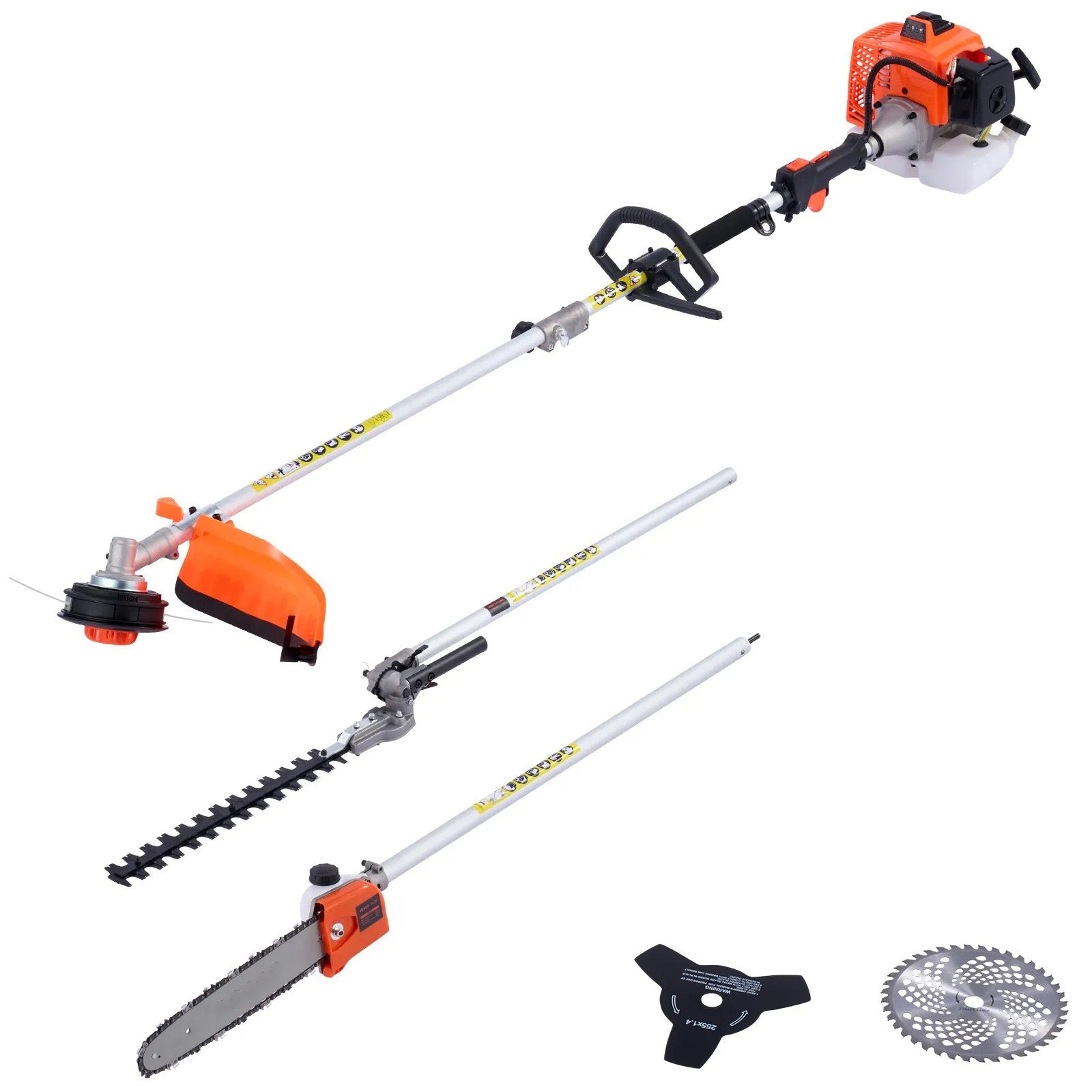 AS Equipment 63cc 5 in 1 gas hedge trimmer with pole saw and brush cutter attachments