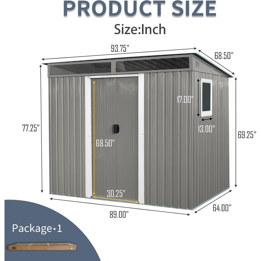 AS Equipment 8 × 6 ft Metal Outdoor Storage Shed