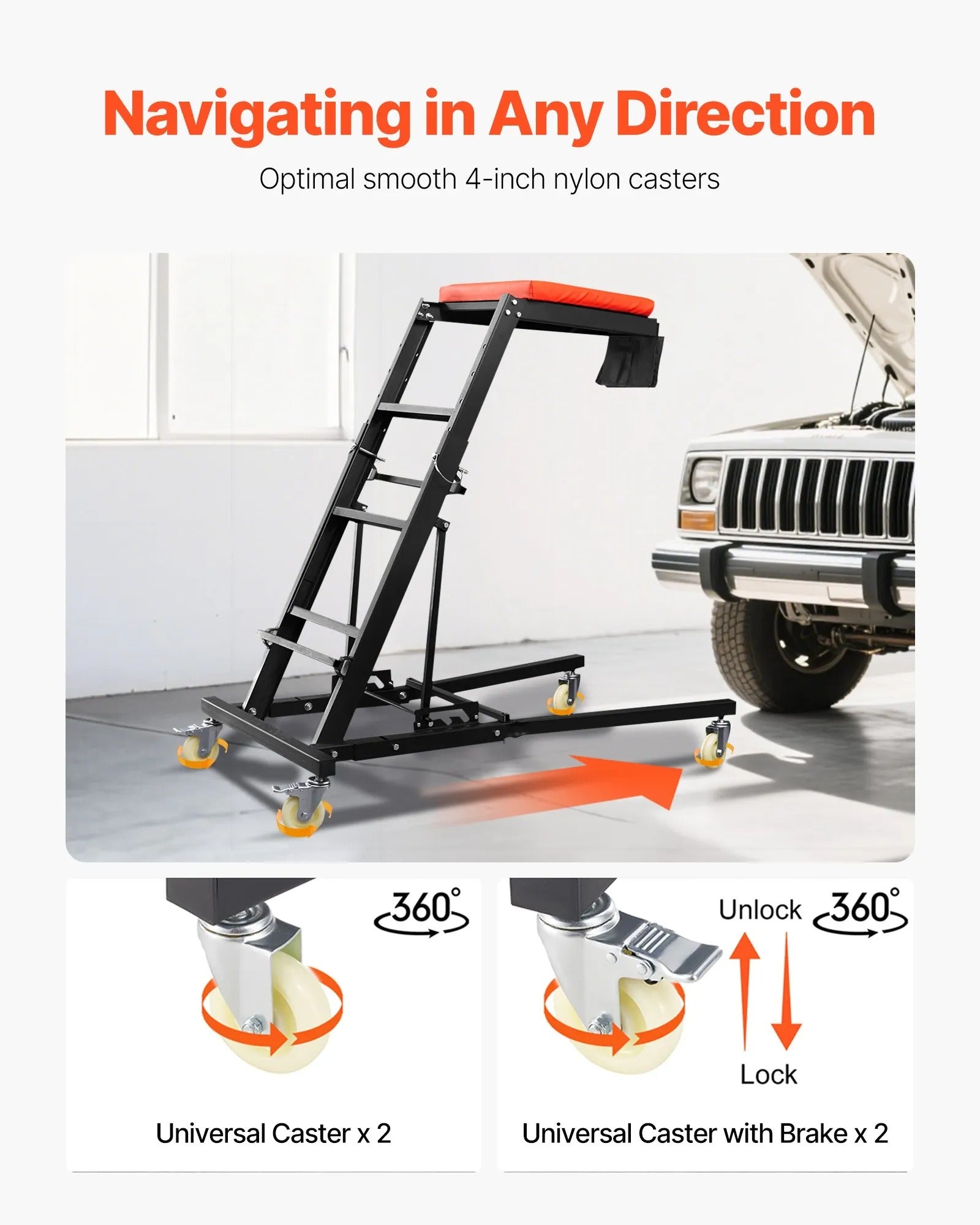 AS Equipment adjustable automotive topside creeper with caster wheels for vehicle maintenance