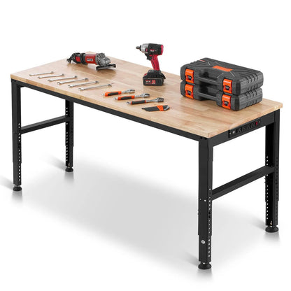 AS Equipment adjustable heavy duty workbench with built-in power outlets