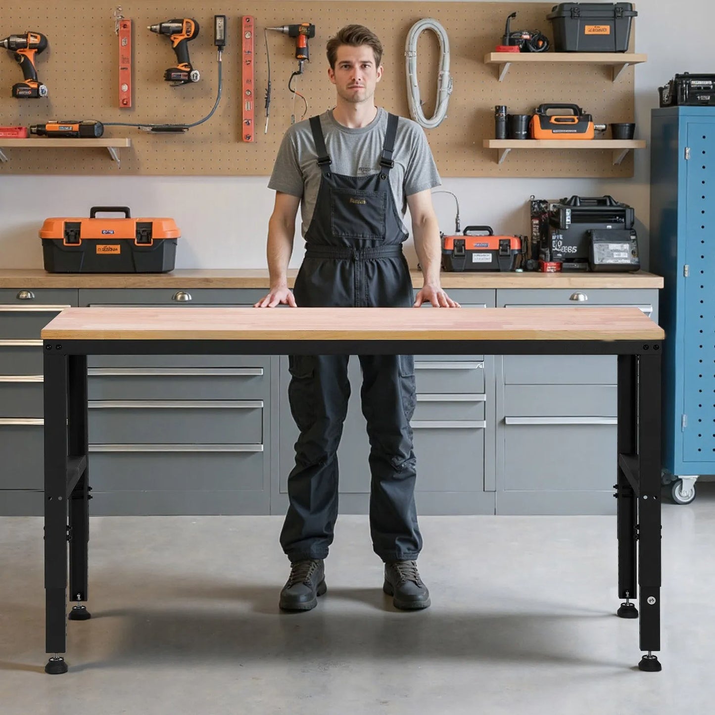 AS Equipment adjustable heavy duty workbench with built-in power outlets