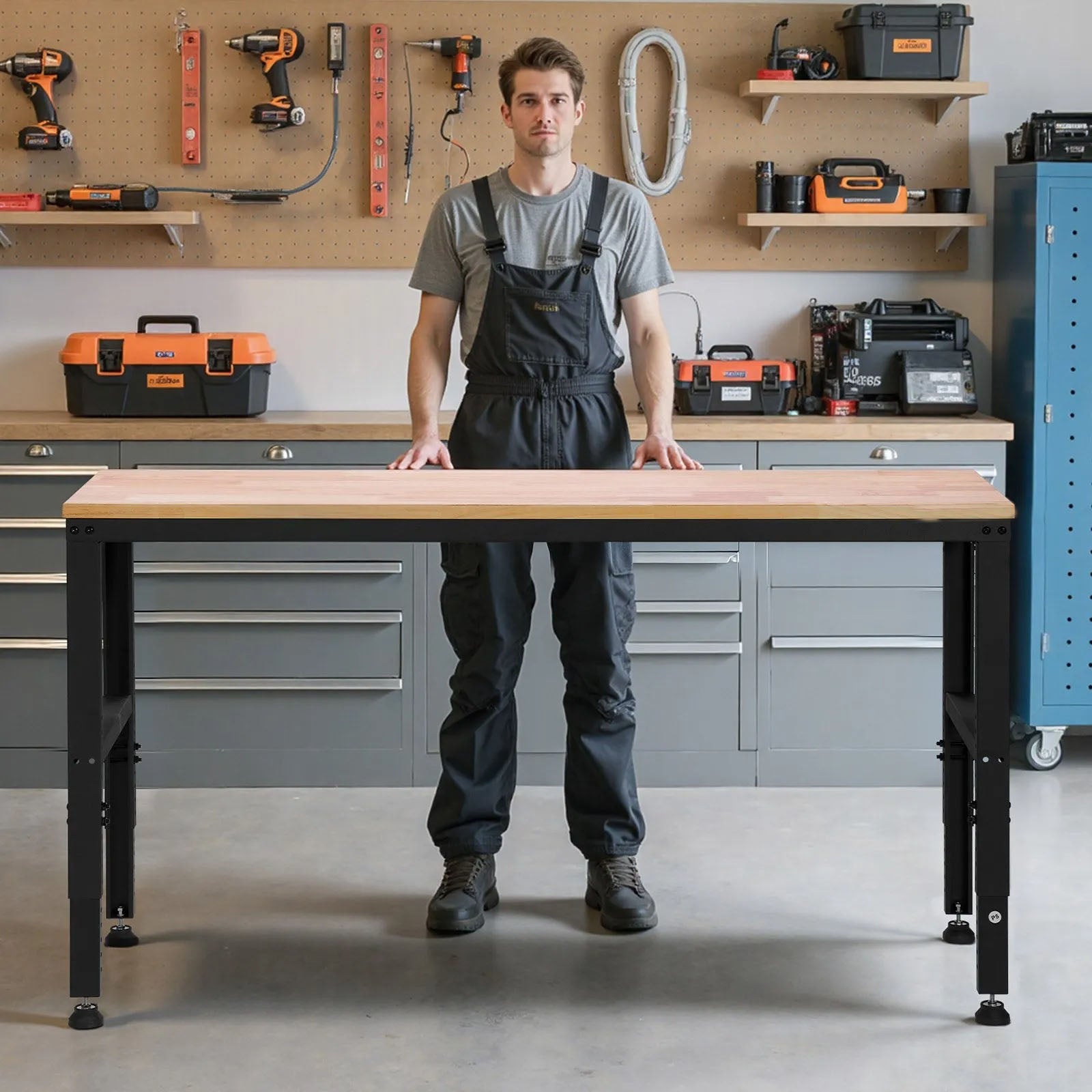 AS Equipment adjustable heavy duty workbench with built-in power outlets