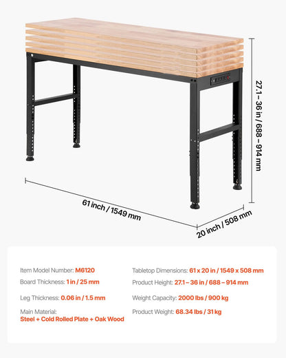 AS Equipment adjustable heavy duty workbench with built-in power outlets