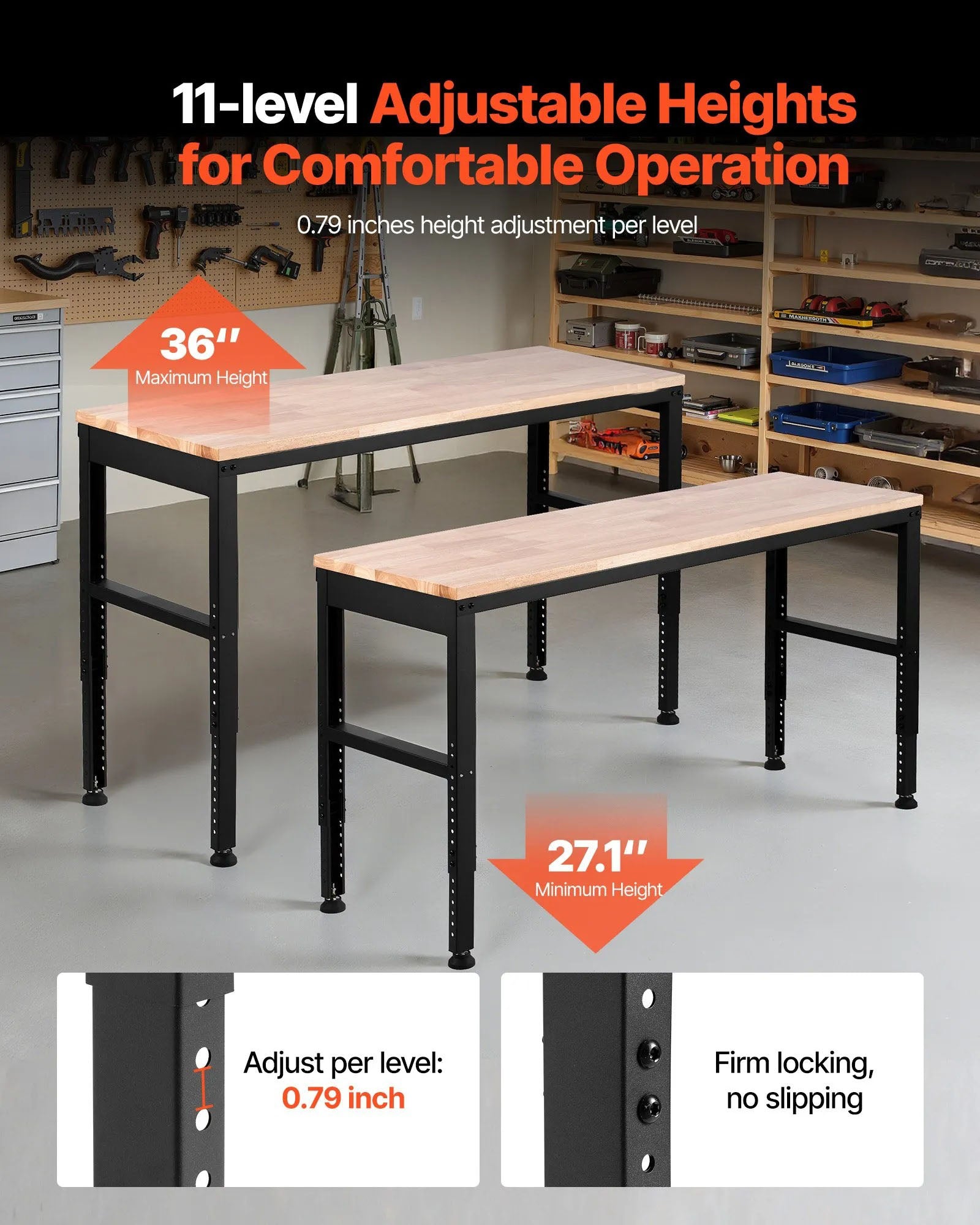 AS Equipment adjustable heavy duty workbench with built-in power outlets