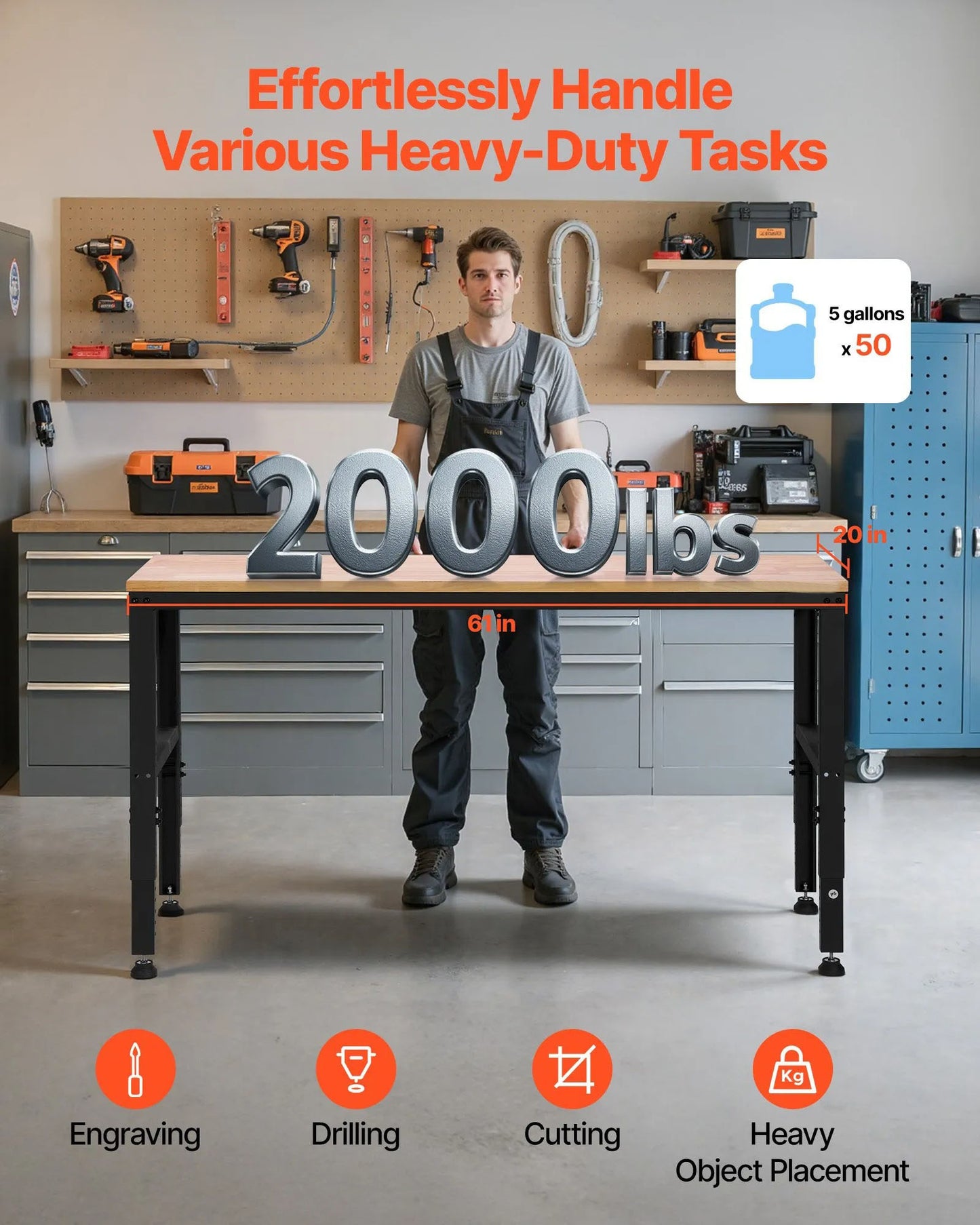 AS Equipment adjustable heavy duty workbench with built-in power outlets