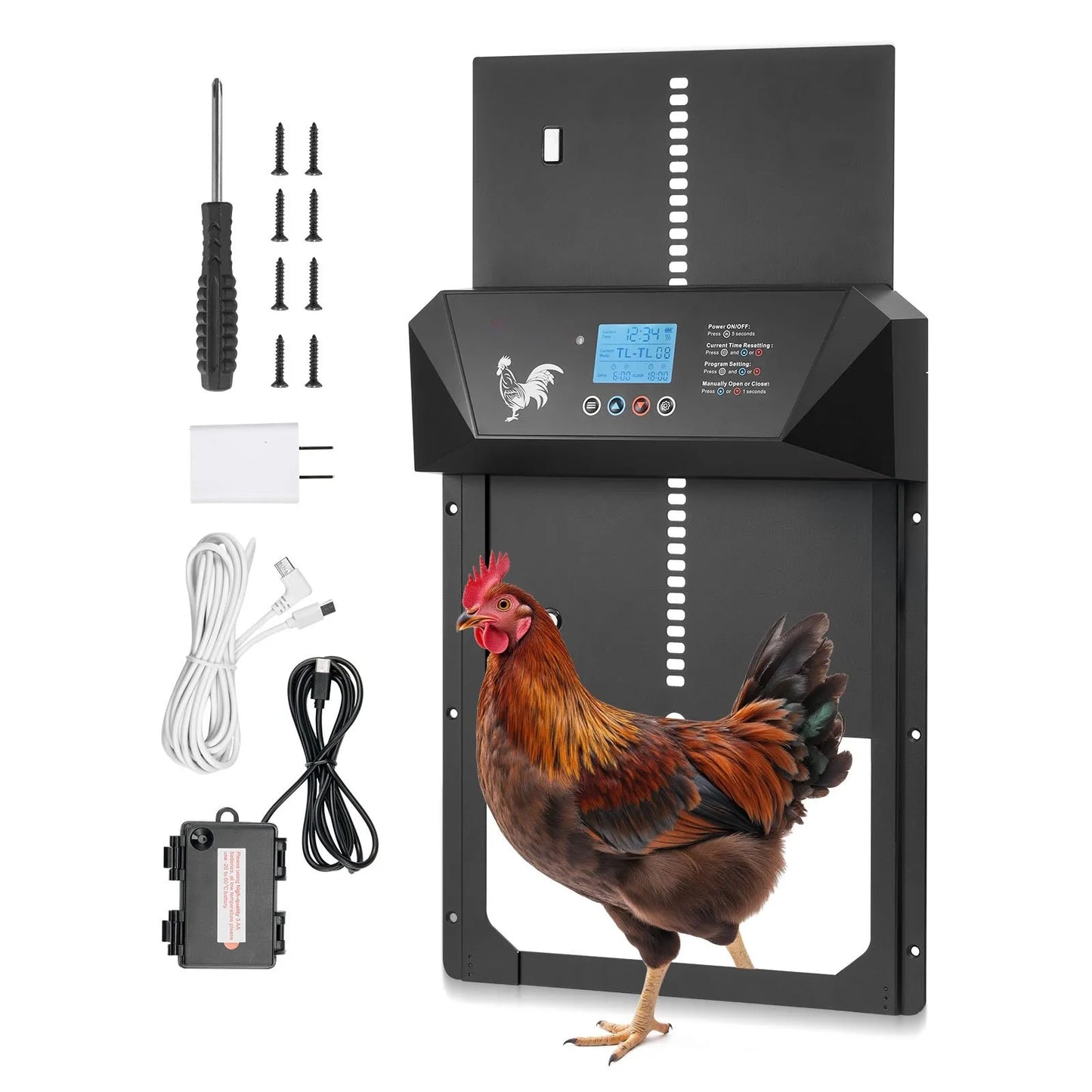 AS Equipment automatic chicken coop door with timer and light sensor