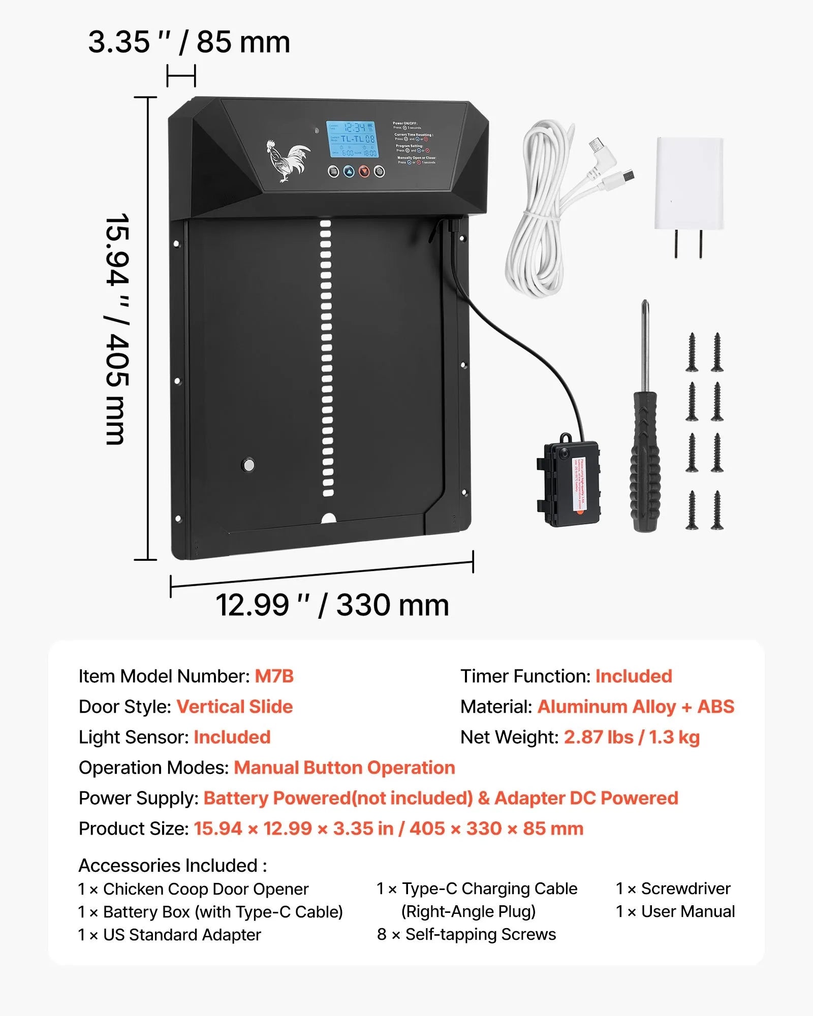 AS Equipment automatic chicken coop door with timer and light sensor