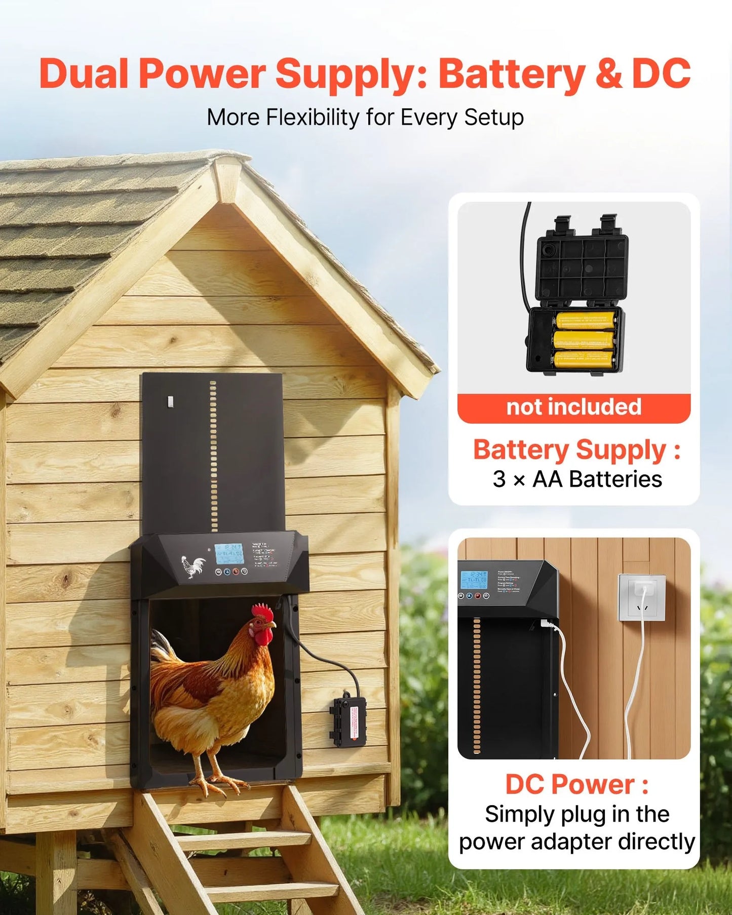 AS Equipment automatic chicken coop door with timer and light sensor