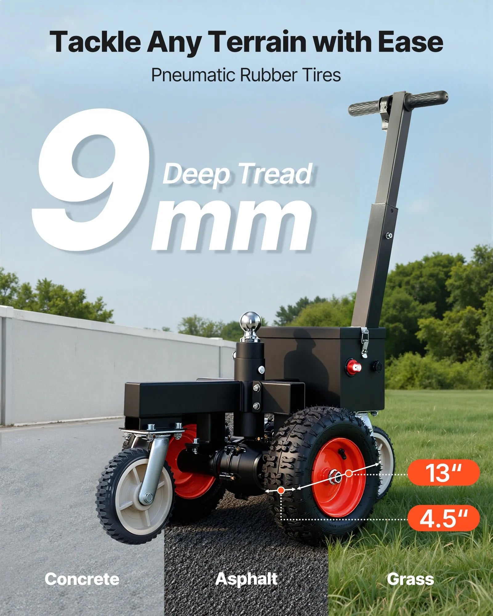AS Equipment electric trailer dolly with pneumatic tires and dual hitch balls