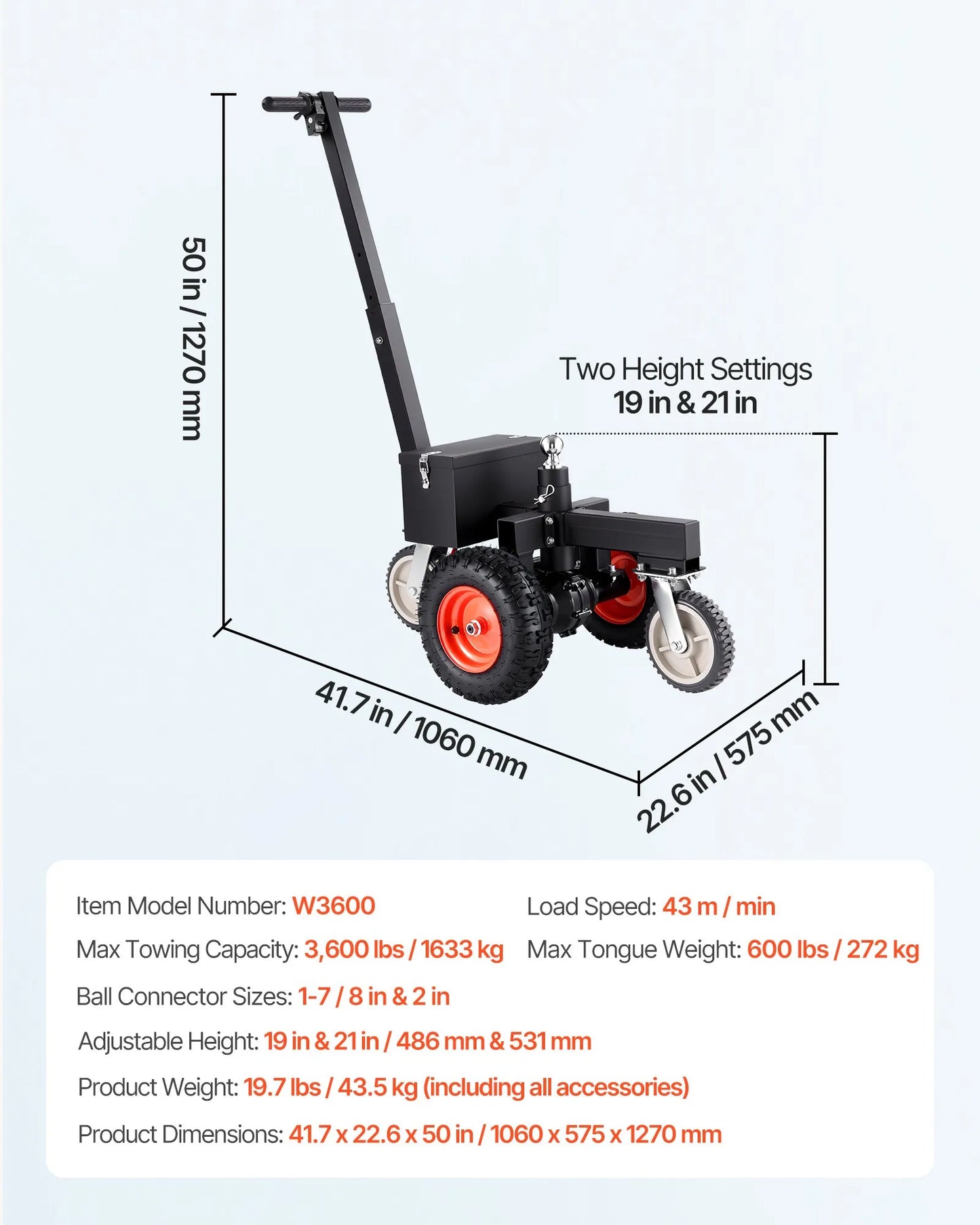 AS Equipment electric trailer dolly with pneumatic tires and dual hitch balls
