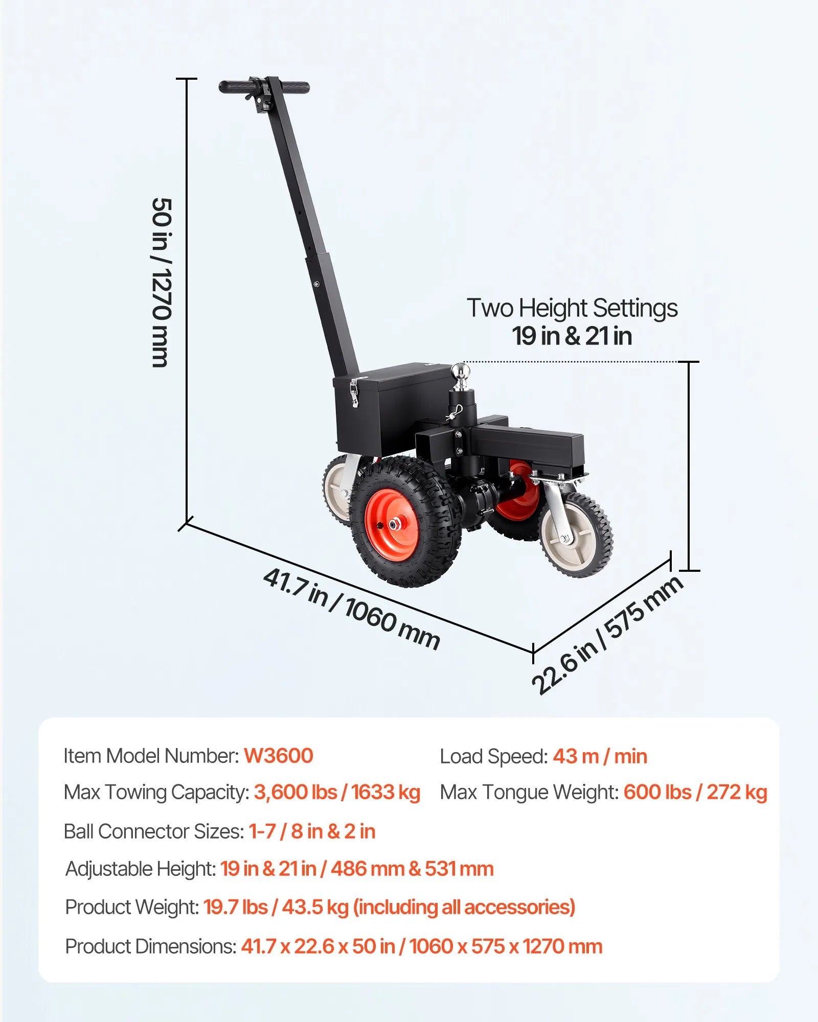 AS Equipment electric trailer dolly with pneumatic tires and dual hitch balls