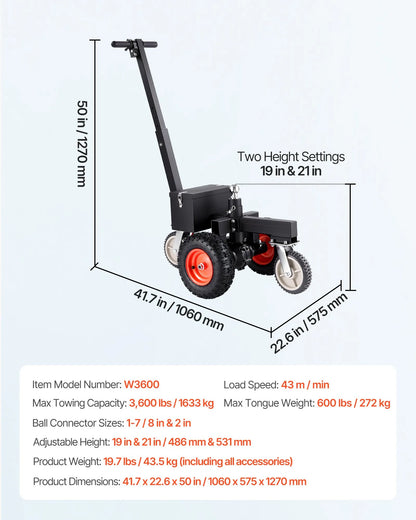 AS Equipment electric trailer dolly with pneumatic tires and dual hitch balls