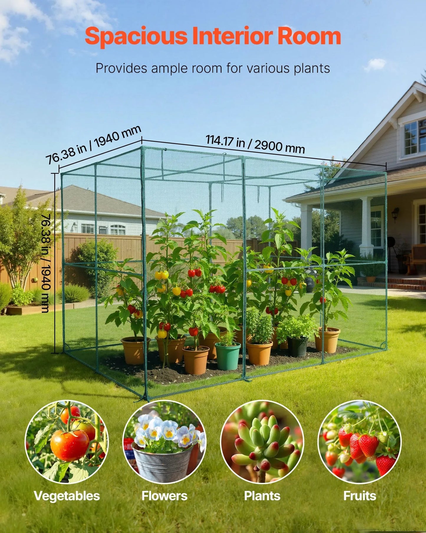 AS Equipment garden crop cage with mesh netting and zippered access door