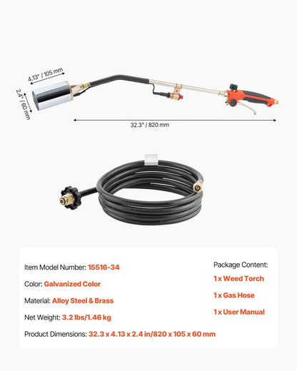 AS Equipment propane weed burner torch with adjustable flame and long hose