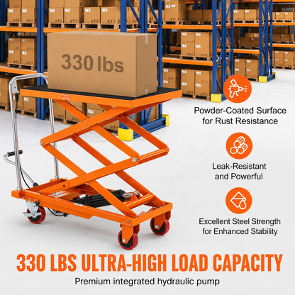 AS Equipment hydraulic scissor lift table cart with locking wheels
