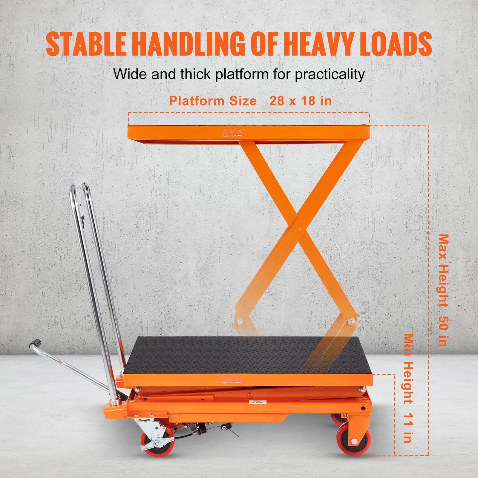 AS Equipment hydraulic scissor lift table cart with locking wheels