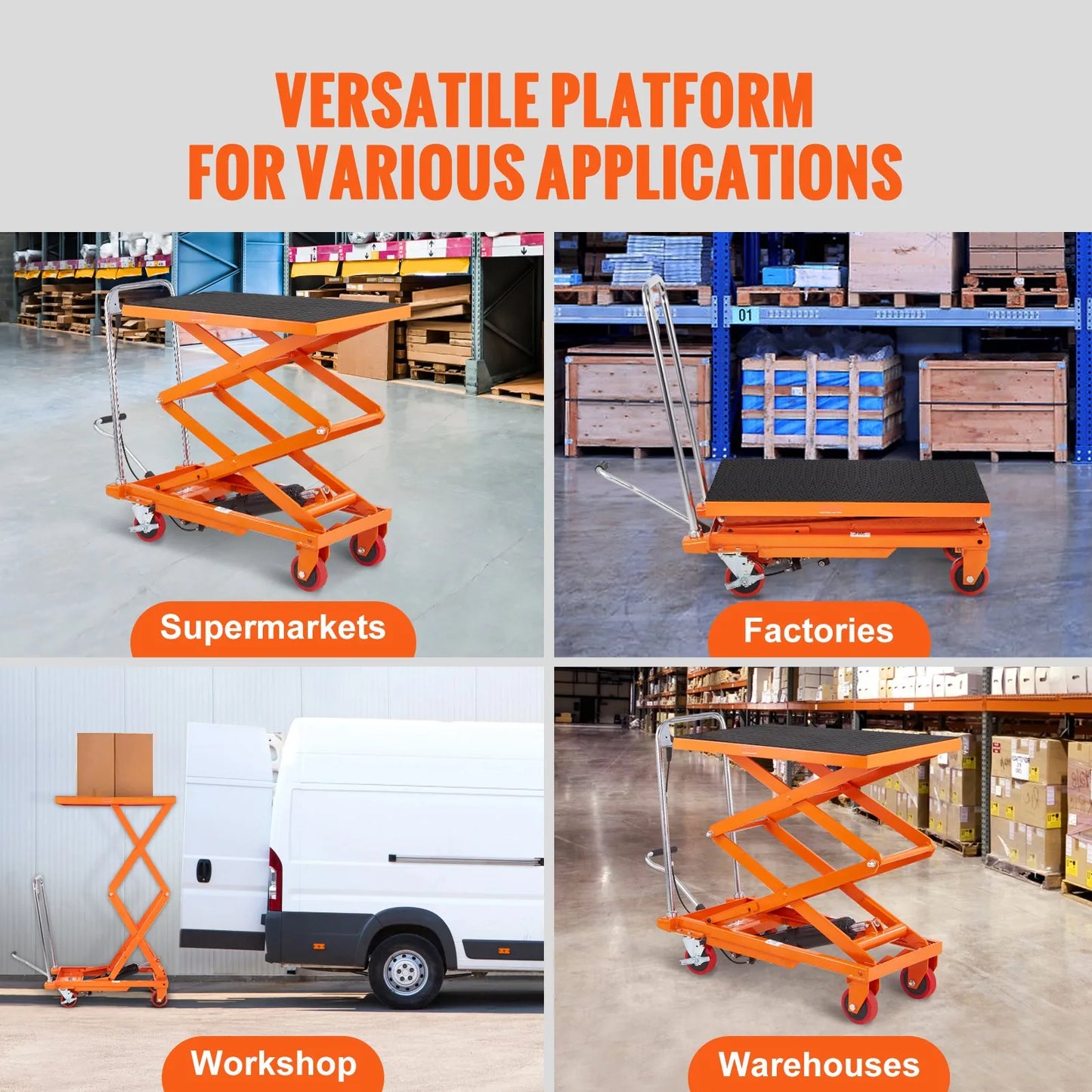 AS Equipment hydraulic scissor lift table cart with locking wheels