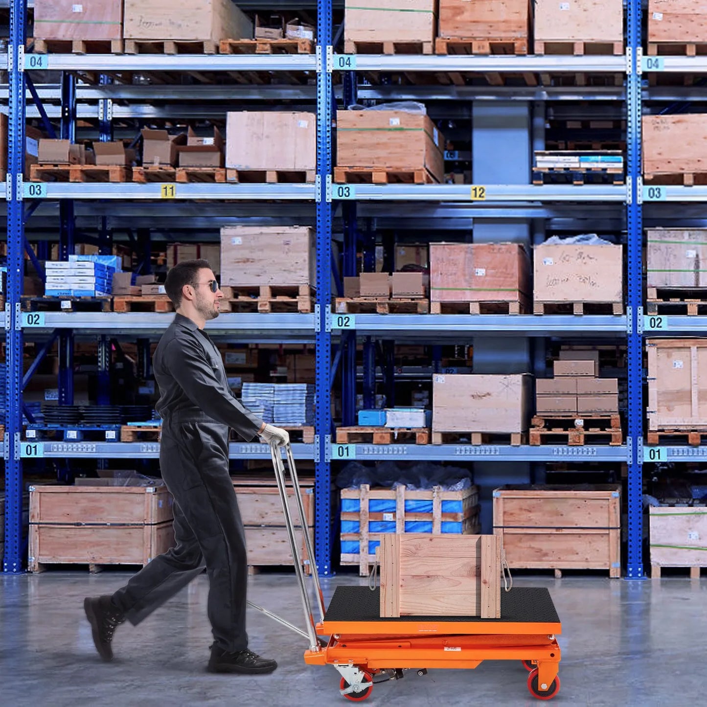 AS Equipment hydraulic scissor lift table cart with locking wheels