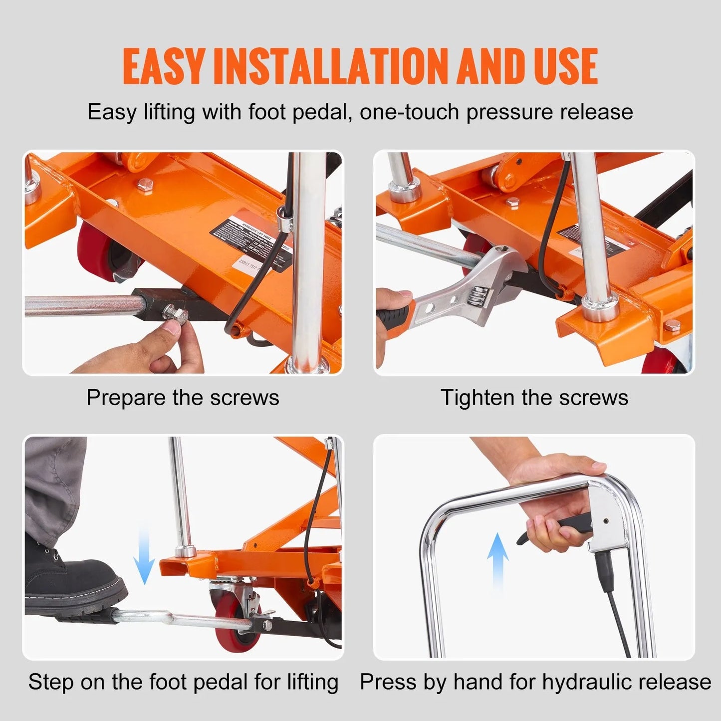 AS Equipment hydraulic scissor lift table cart with locking wheels