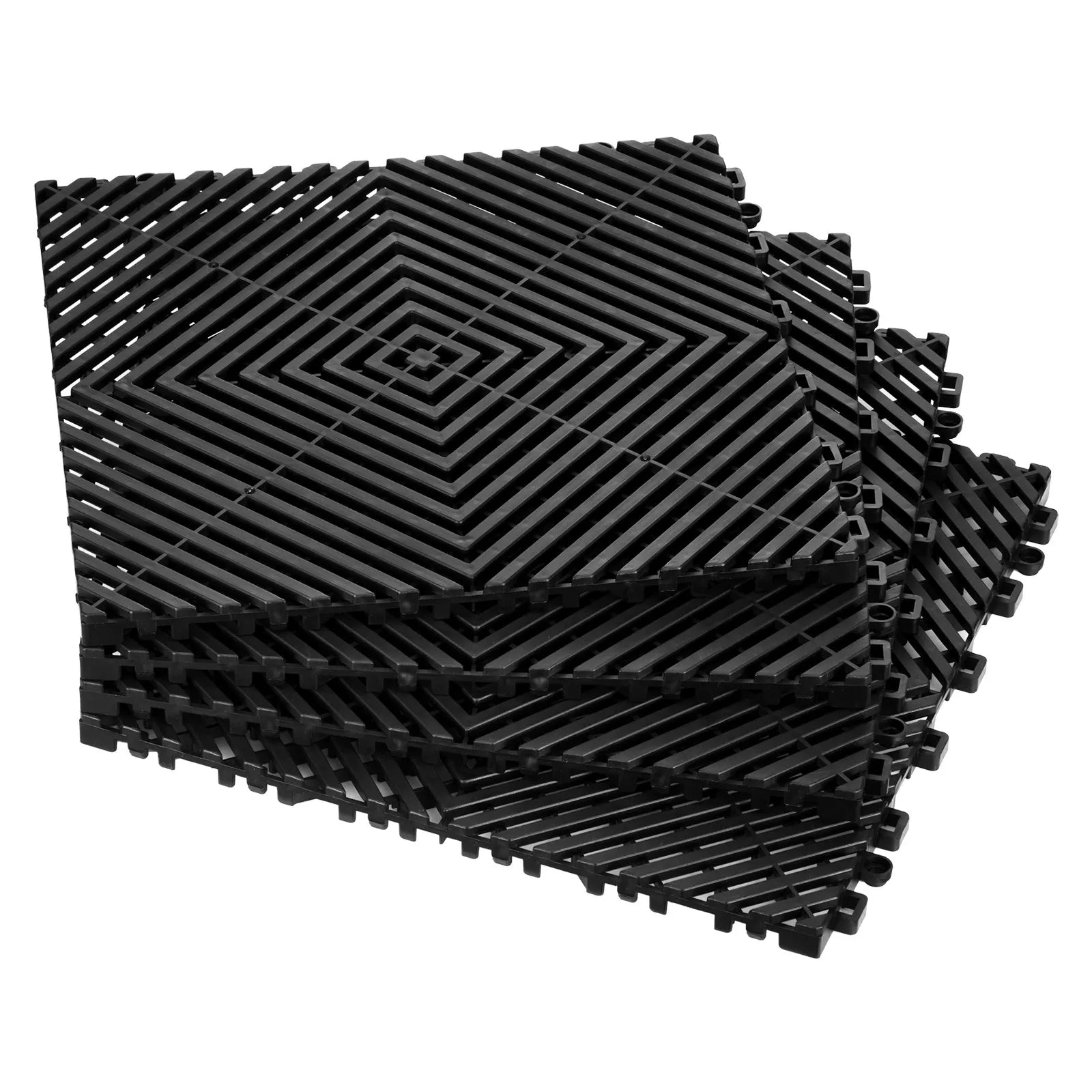 AS Equipment black interlocking drainage floor mats for garage and outdoor use