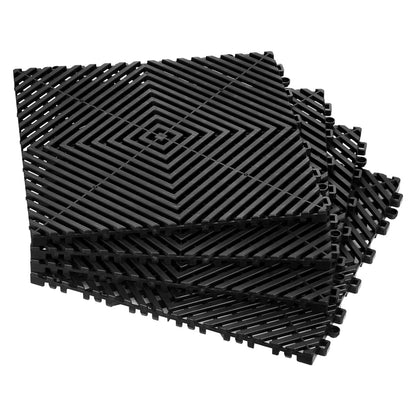 AS Equipment black interlocking drainage floor mats for garage and outdoor use