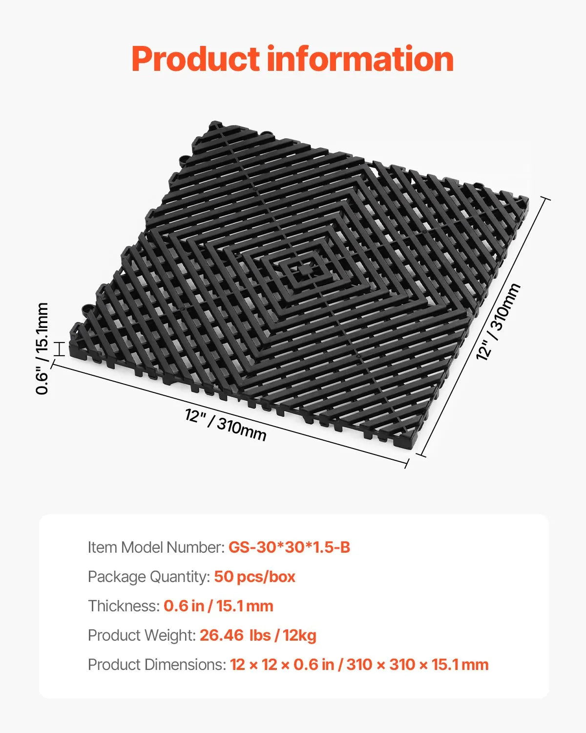 AS Equipment black interlocking drainage floor mats for garage and outdoor use