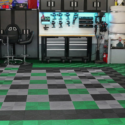 AS Equipment black interlocking drainage floor mats for garage and outdoor use