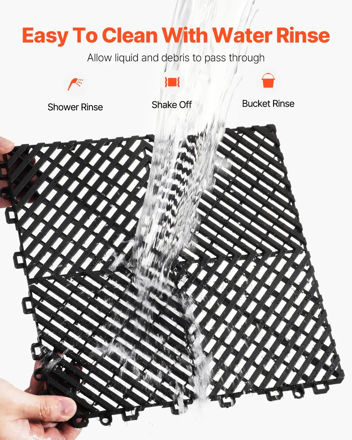 AS Equipment black interlocking drainage floor mats for garage and outdoor use