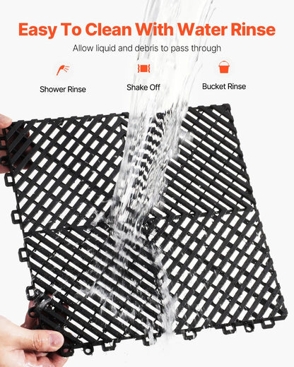 AS Equipment black interlocking drainage floor mats for garage and outdoor use
