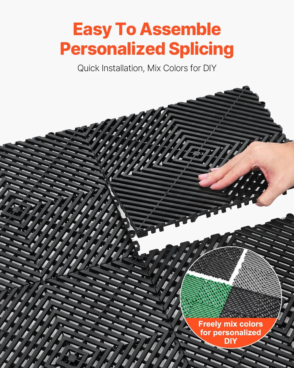 AS Equipment black interlocking drainage floor mats for garage and outdoor use