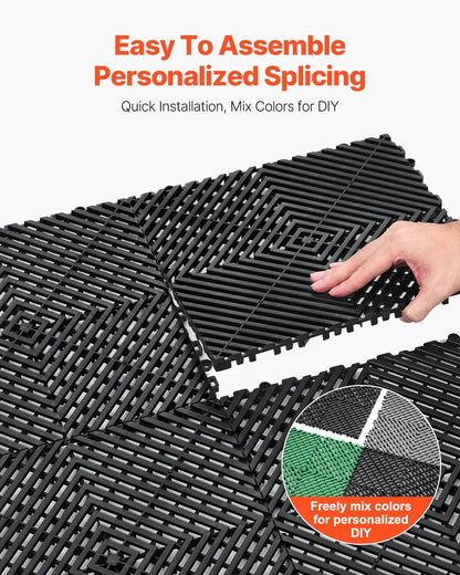 AS Equipment black interlocking drainage floor mats for garage and outdoor use