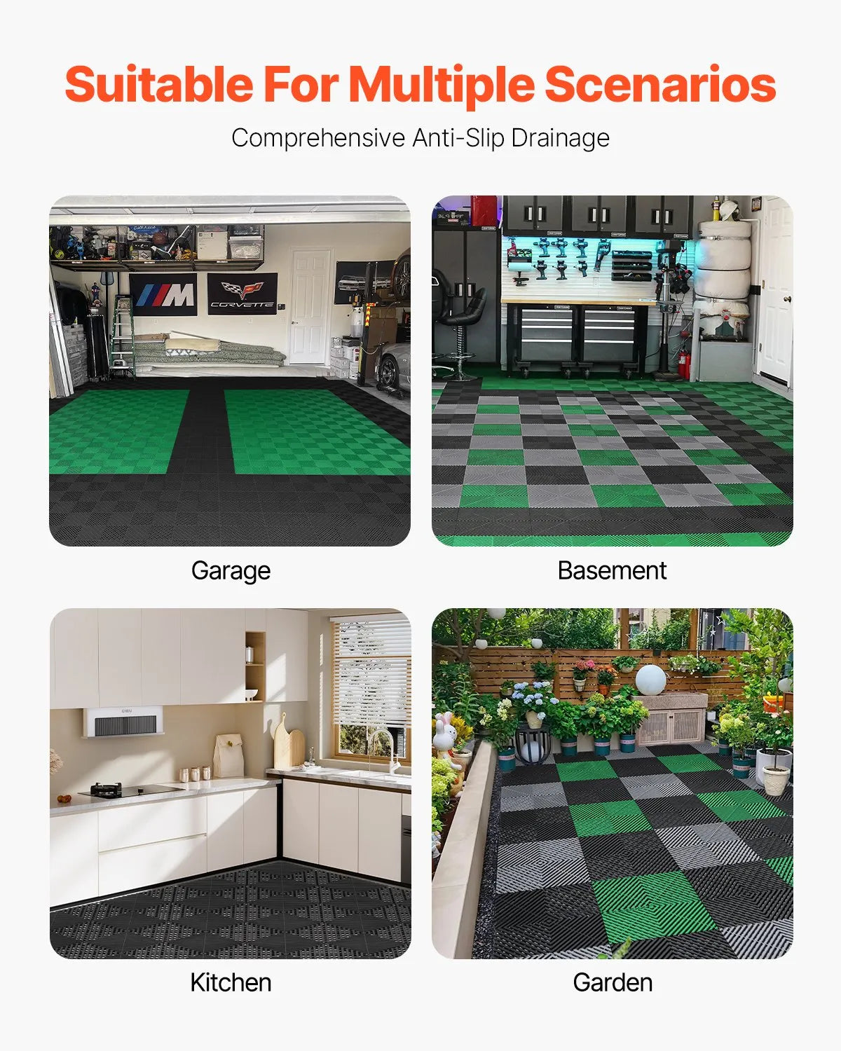 AS Equipment black interlocking drainage floor mats for garage and outdoor use