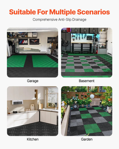 AS Equipment black interlocking drainage floor mats for garage and outdoor use