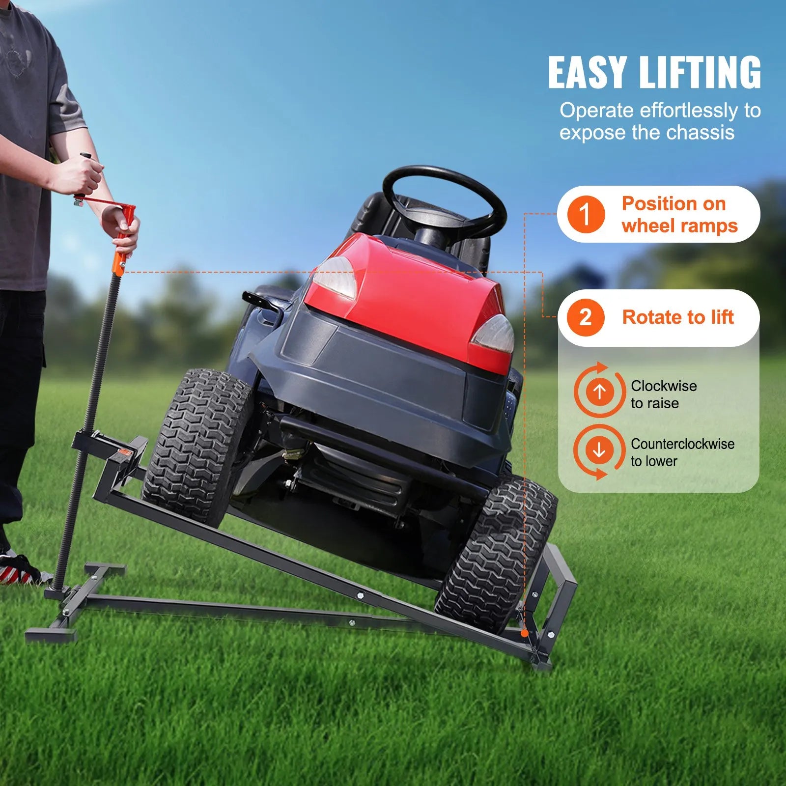 AS Equipment ride on lawn mower lift jack with foldable steel frame