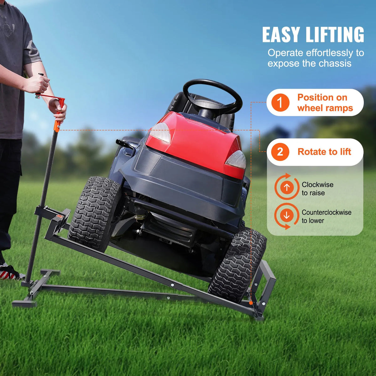 Ride-on mower maintenance lift view