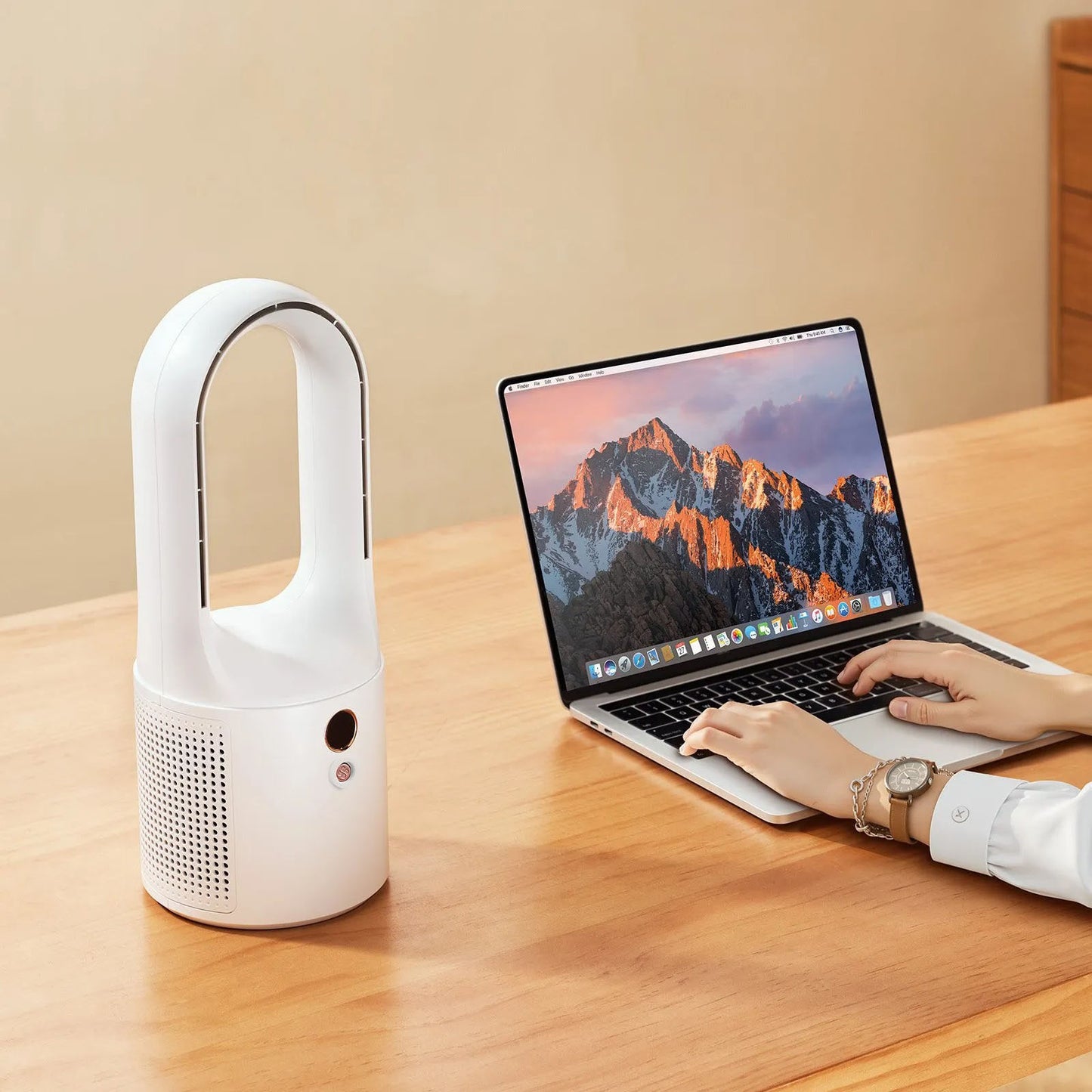 AS Equipment portable bladeless desk fan with LCD display and rechargeable battery