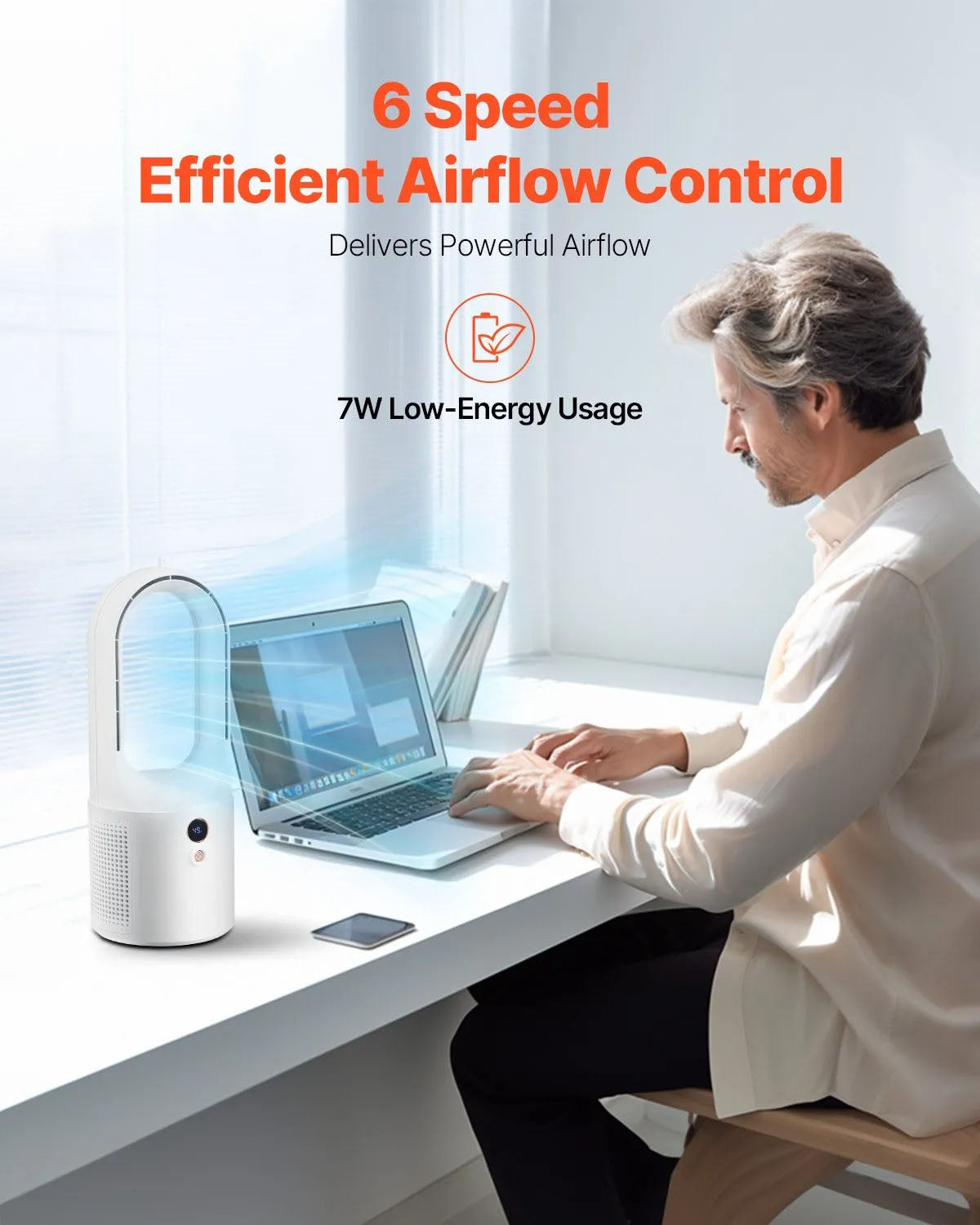 AS Equipment portable bladeless desk fan with LCD display and rechargeable battery